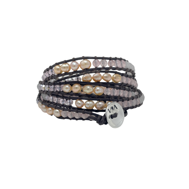Celí - Bracelet with Quartz, Pearl, and Crystal - 5 Wraps - Vestilarte