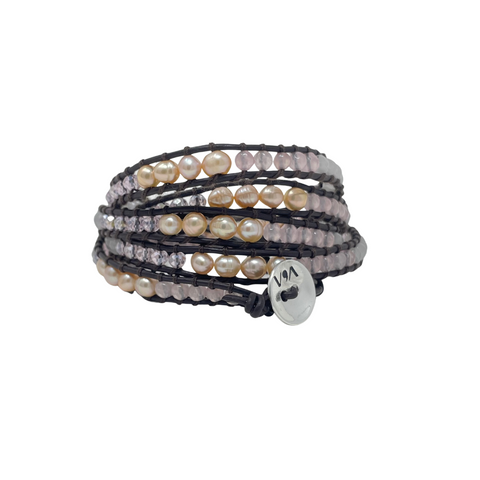 Celí - Bracelet with Quartz, Pearl, and Crystal - 5 Wraps