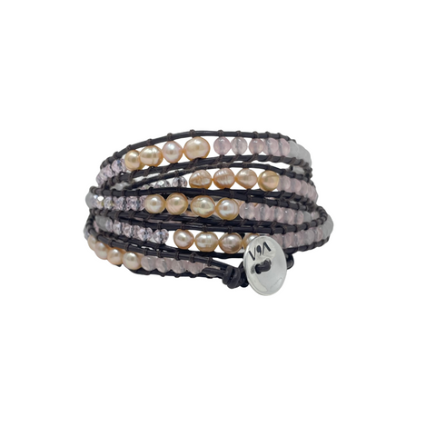  Celí - Bracelet with Quartz, Pearl, and Crystal - 5 Wraps