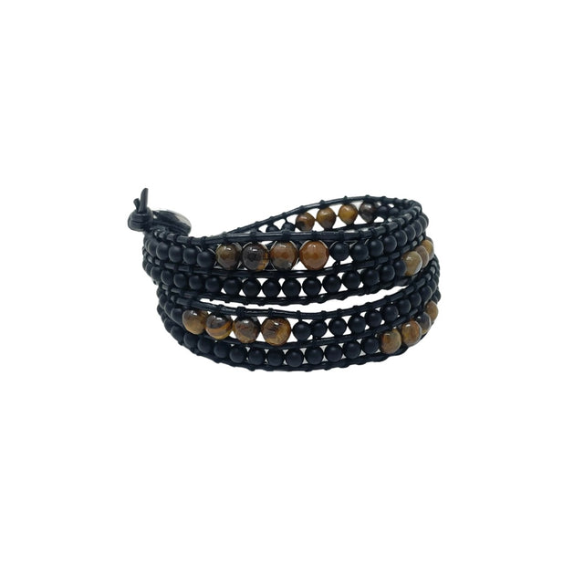 Celí - Tiger's Eye and Onyx Bracelet - 2 Double Wraps - Vestilarte