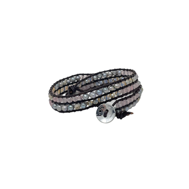Celí - Bracelet with Pearl, Rose Quartz, and Crystal - 2 Double Wraps - Vestilarte