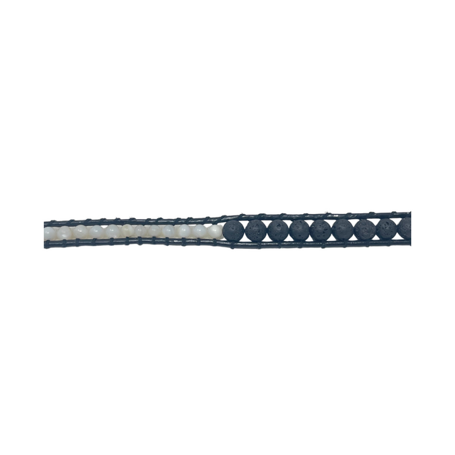 Celí - Mother of Pearl and Lava Stone Bracelet - 2 Wraps - Vestilarte