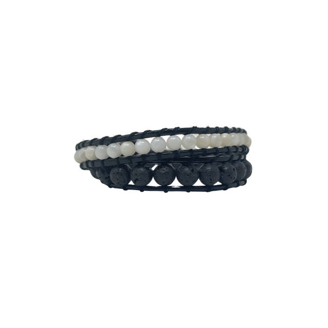 Celí - Mother of Pearl and Lava Stone Bracelet - 2 Wraps - Vestilarte