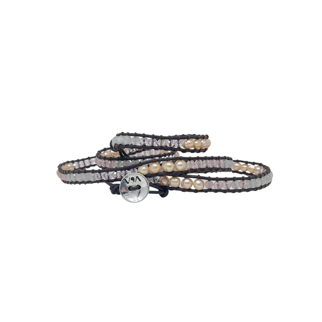 Celí - Bracelet with Quartz, Pearl, and Crystal - 5 Wraps - Vestilarte